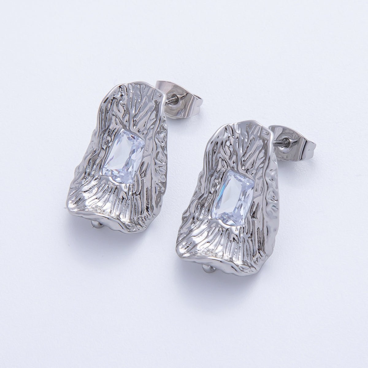 18K Gold Filled 20.5mm Baguette CZ Molten Geometric Drop Stud Finding in Gold &amp; Silver | Z1669