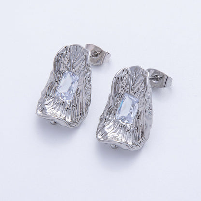 18K Gold Filled 20.5mm Baguette CZ Molten Geometric Drop Stud Finding in Gold &amp; Silver | Z1669