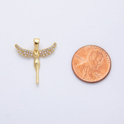 18K Gold Filled 20.5mm Micro Paved CZ Woman Angel Pendant | AF1219