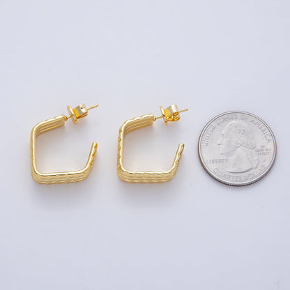 18K Gold Filled 20.5mm Triple Rope Geometric C-Shaped Hoop Earrings | AD1645