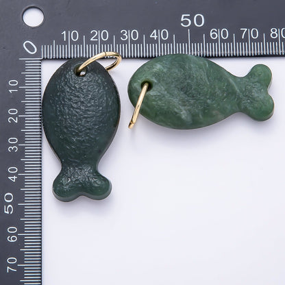 18K Gold Filled 20mm, 30mm, 38mm, 49mm Textured Jade Gemstone Animal Charm | Charms-01388 ~ Charms-01391