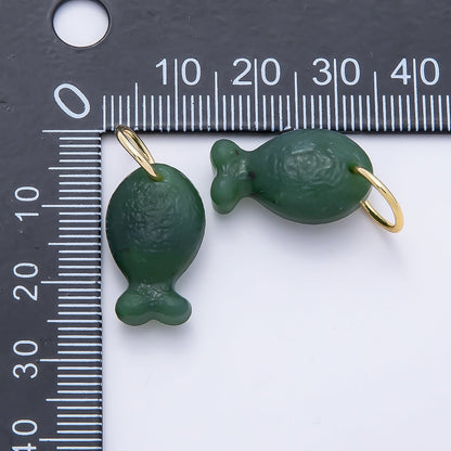 18K Gold Filled 20mm, 30mm, 38mm, 49mm Textured Jade Gemstone Animal Charm | Charms-01388 ~ Charms-01391