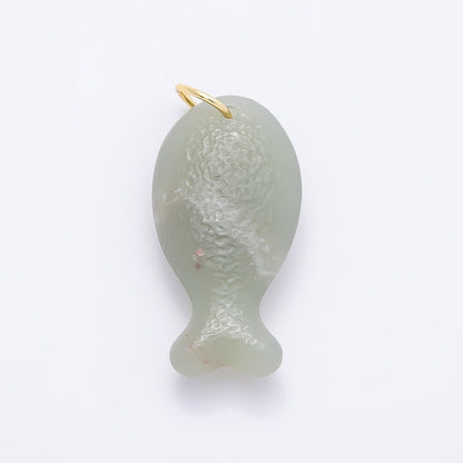 18K Gold Filled 20mm, 30mm, 38mm, 49mm Textured Jade Gemstone Animal Charm | Charms-01388 ~ Charms-01391