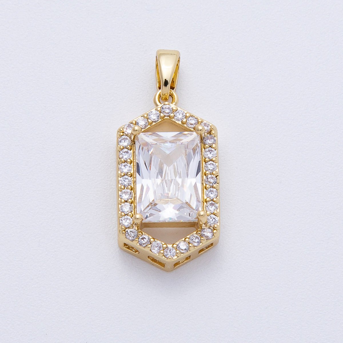 18K Gold Filled 20mm Clear Baguette Micro Paved CZ Hexagonal Pendant | AF1232