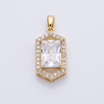 18K Gold Filled 20mm Clear Baguette Micro Paved CZ Hexagonal Pendant | AF1232