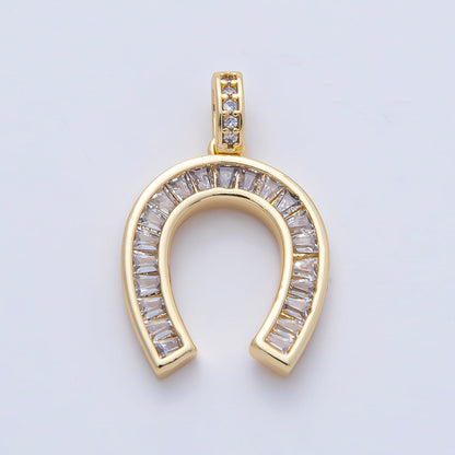 18K Gold Filled 20mm Clear CZ Baguette Horseshoe Pendant | AF1201