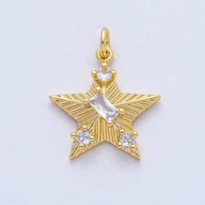 18K Gold Filled 20mm Clear CZ Baguette Round Sunburst Star Charm | AK020