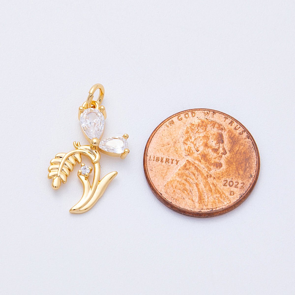 18K Gold Filled 20mm Clear CZ Butterfly Flower Plant Charm | Charms-00333