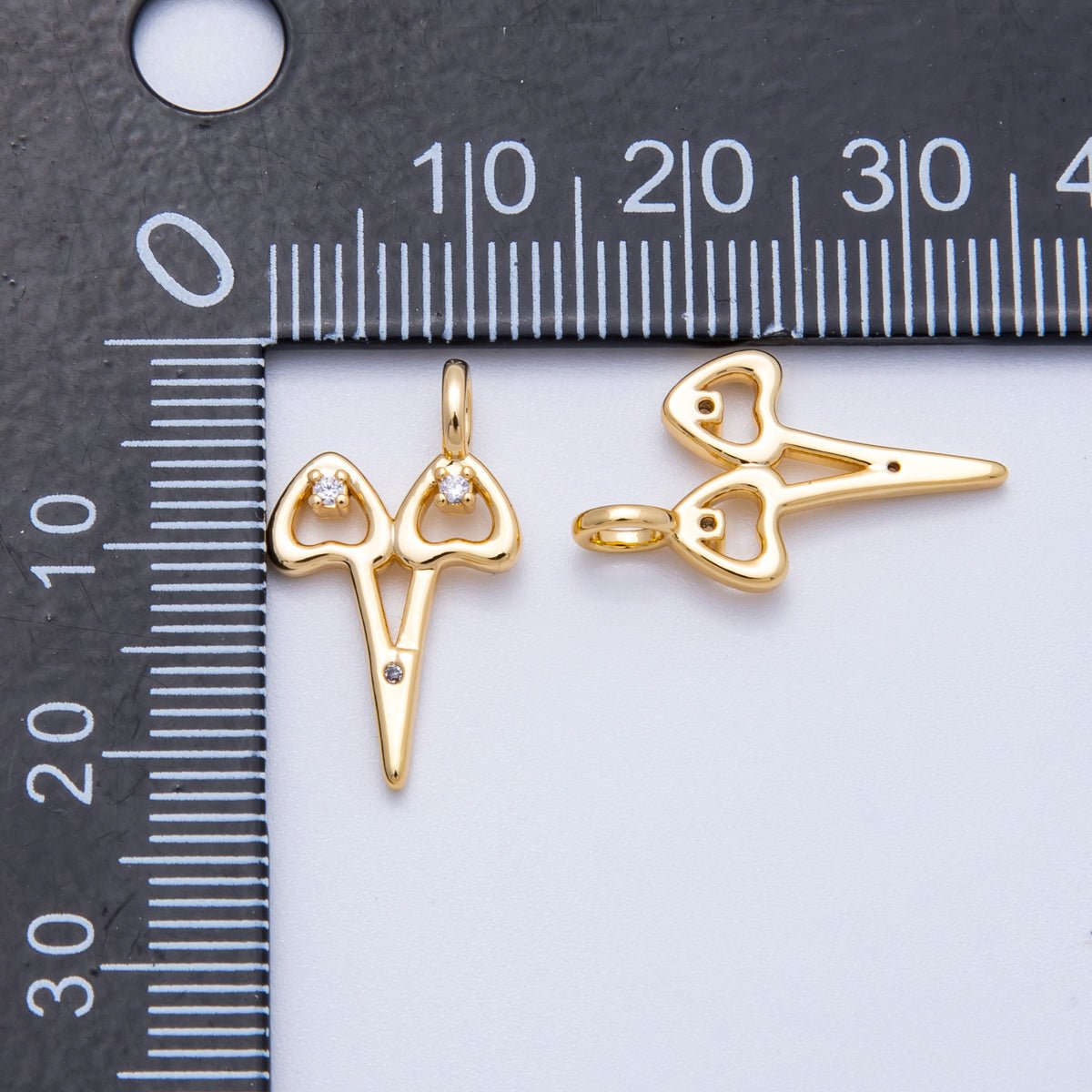 18K Gold Filled 20mm Clear CZ Hair Scissor Charm | Charms-00423