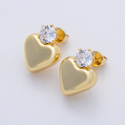 18K Gold Filled 20mm Clear CZ Heart Minimalist Stud Earrings | AD1654