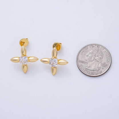 18K Gold Filled 20mm Clear CZ Petal Flower Stud Earrings | T129