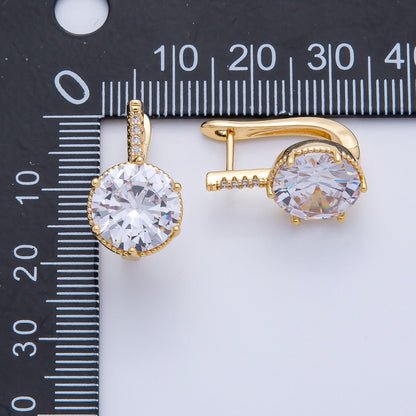 18K Gold Filled 20mm Clear CZ Round Micro Paved English Lock Earrings | Q354