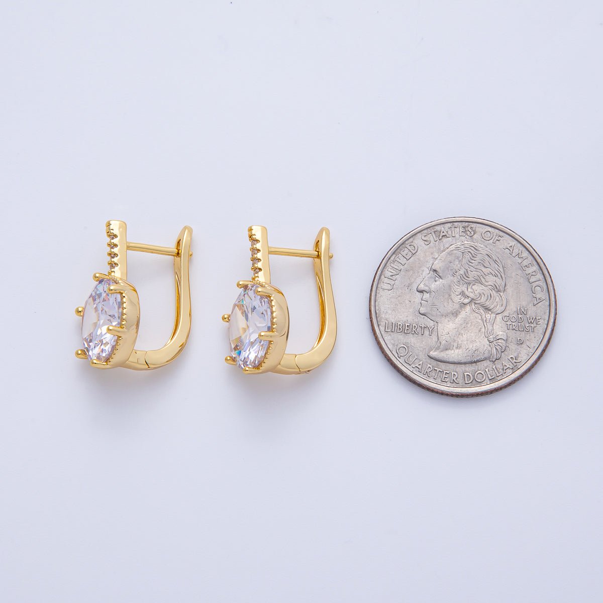 18K Gold Filled 20mm Clear CZ Round Micro Paved English Lock Earrings | Q354