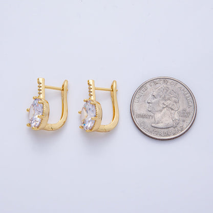 18K Gold Filled 20mm Clear CZ Round Micro Paved English Lock Earrings | Q354