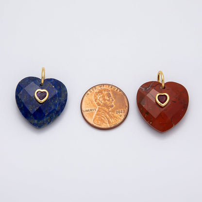 18K Gold Filled 20mm CZ Embedded Gemstone Multifaceted Heart Charm | Charms-00436 - Charms-00446