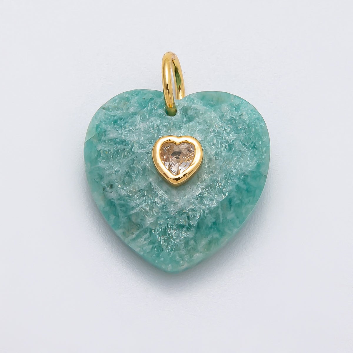 18K Gold Filled 20mm CZ Embedded Gemstone Multifaceted Heart Charm | Charms-00436 - Charms-00446