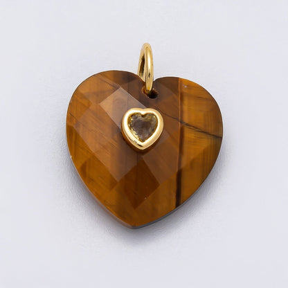 18K Gold Filled 20mm CZ Embedded Gemstone Multifaceted Heart Charm | Charms-00436 - Charms-00446