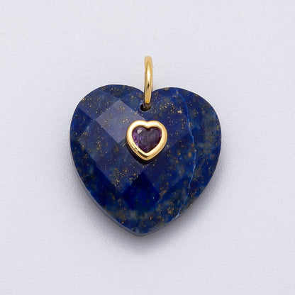 18K Gold Filled 20mm CZ Embedded Gemstone Multifaceted Heart Charm | Charms-00436 - Charms-00446
