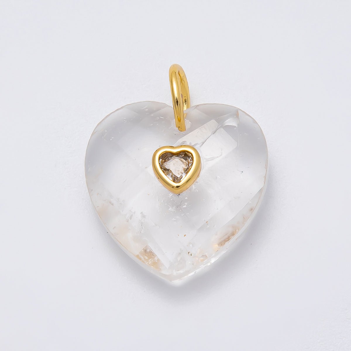 18K Gold Filled 20mm CZ Embedded Gemstone Multifaceted Heart Charm | Charms-00436 - Charms-00446