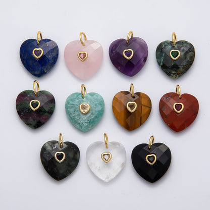 18K Gold Filled 20mm CZ Embedded Gemstone Multifaceted Heart Charm | Charms-00436 - Charms-00446