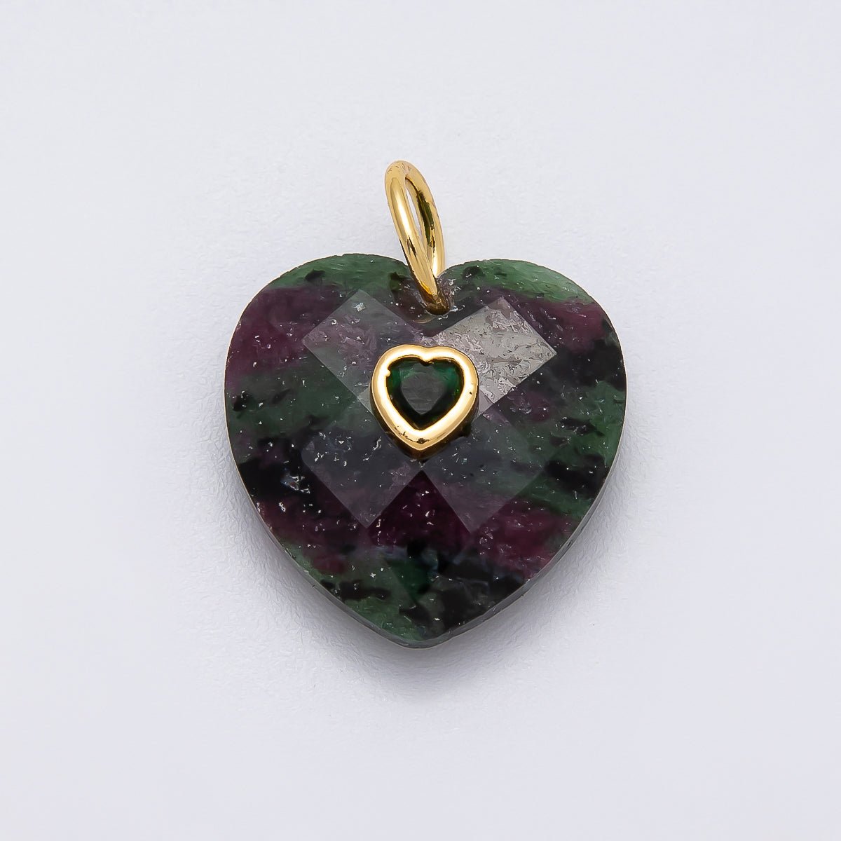 18K Gold Filled 20mm CZ Embedded Gemstone Multifaceted Heart Charm | Charms-00436 - Charms-00446