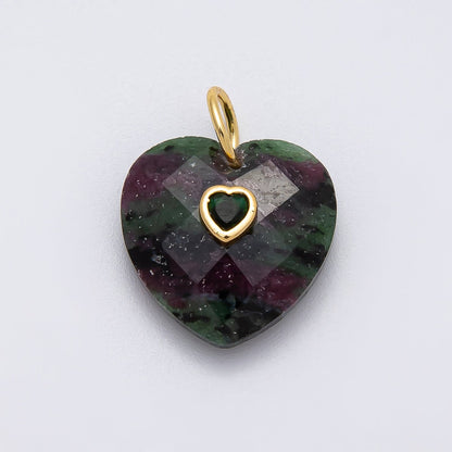 18K Gold Filled 20mm CZ Embedded Gemstone Multifaceted Heart Charm | Charms-00436 - Charms-00446
