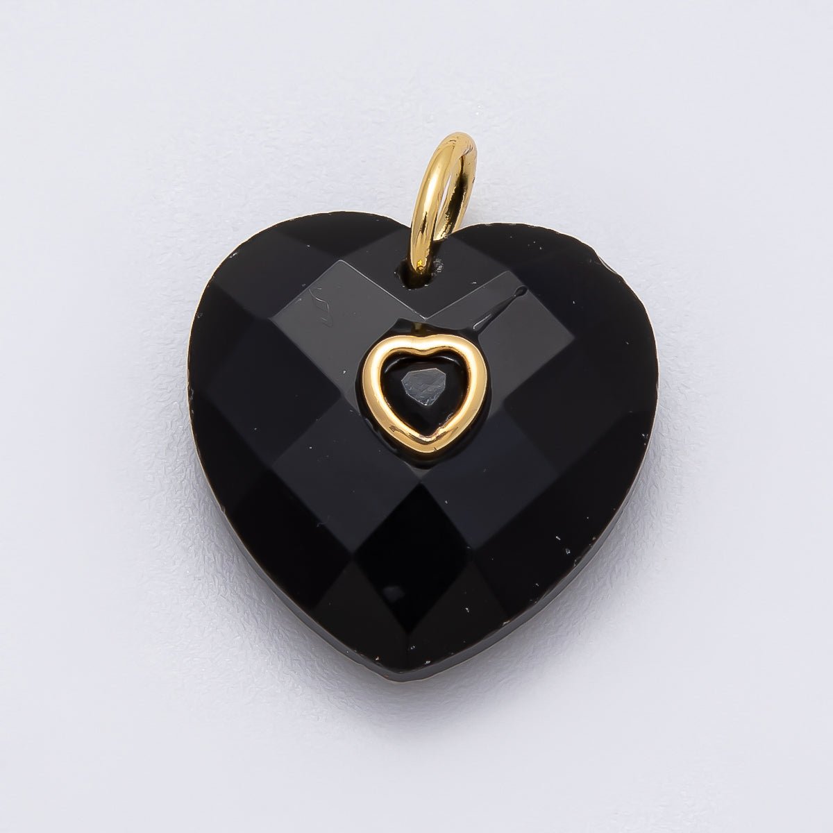 18K Gold Filled 20mm CZ Embedded Gemstone Multifaceted Heart Charm | Charms-00436 - Charms-00446