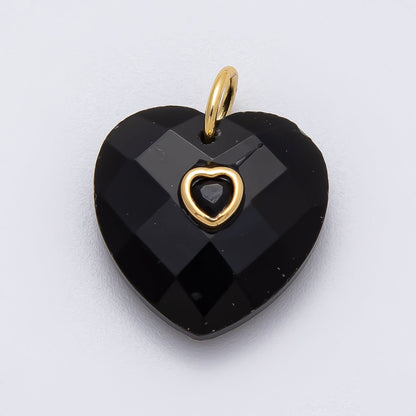 18K Gold Filled 20mm CZ Embedded Gemstone Multifaceted Heart Charm | Charms-00436 - Charms-00446