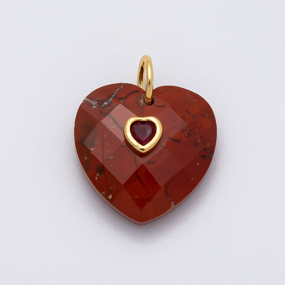 18K Gold Filled 20mm CZ Embedded Gemstone Multifaceted Heart Charm | Charms-00436 - Charms-00446