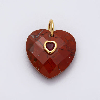 18K Gold Filled 20mm CZ Embedded Gemstone Multifaceted Heart Charm | Charms-00436 - Charms-00446