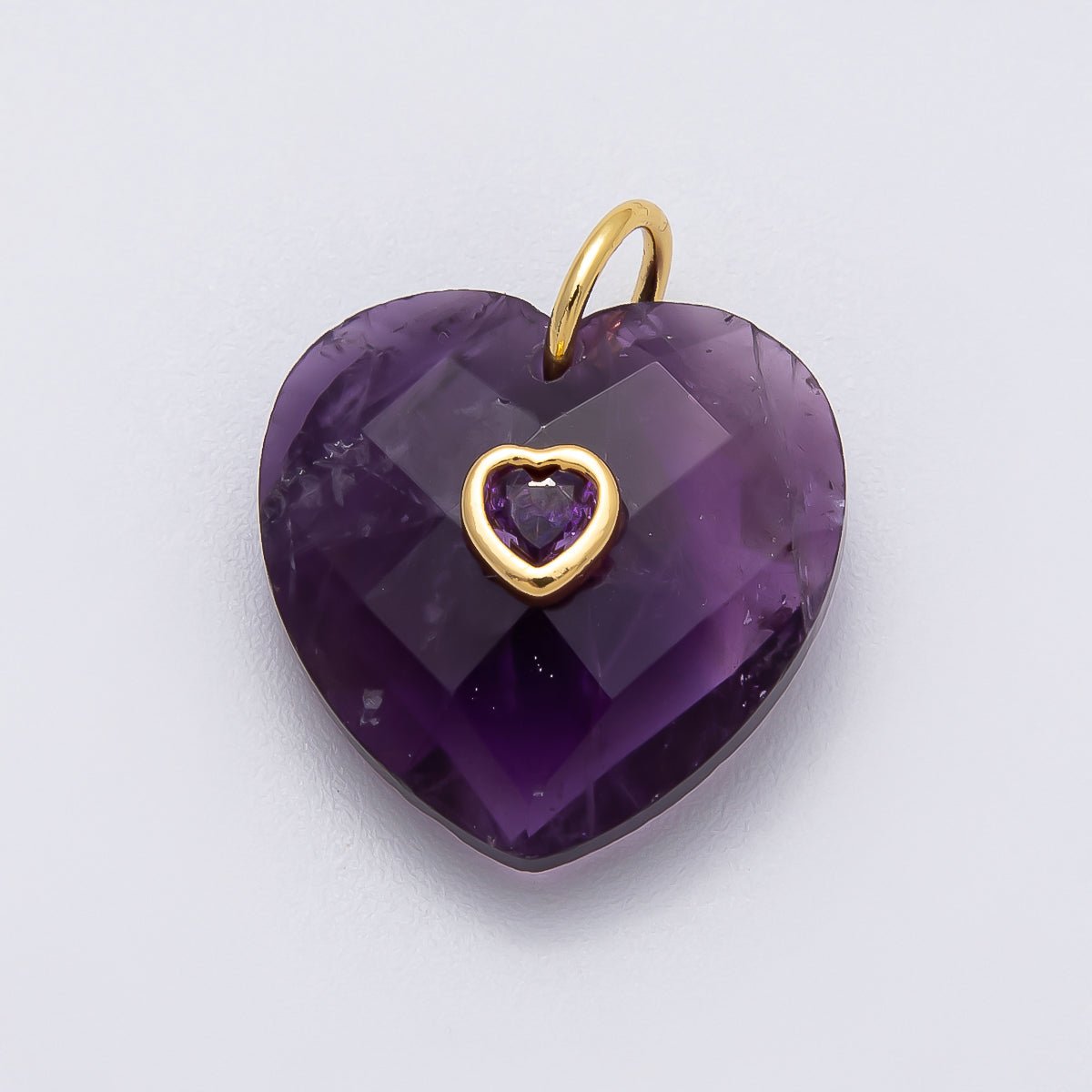 18K Gold Filled 20mm CZ Embedded Gemstone Multifaceted Heart Charm | Charms-00436 - Charms-00446