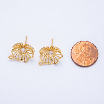 18K Gold Filled 20mm CZ Flower Open Loop Drop Stud Earrings | Findings-00116