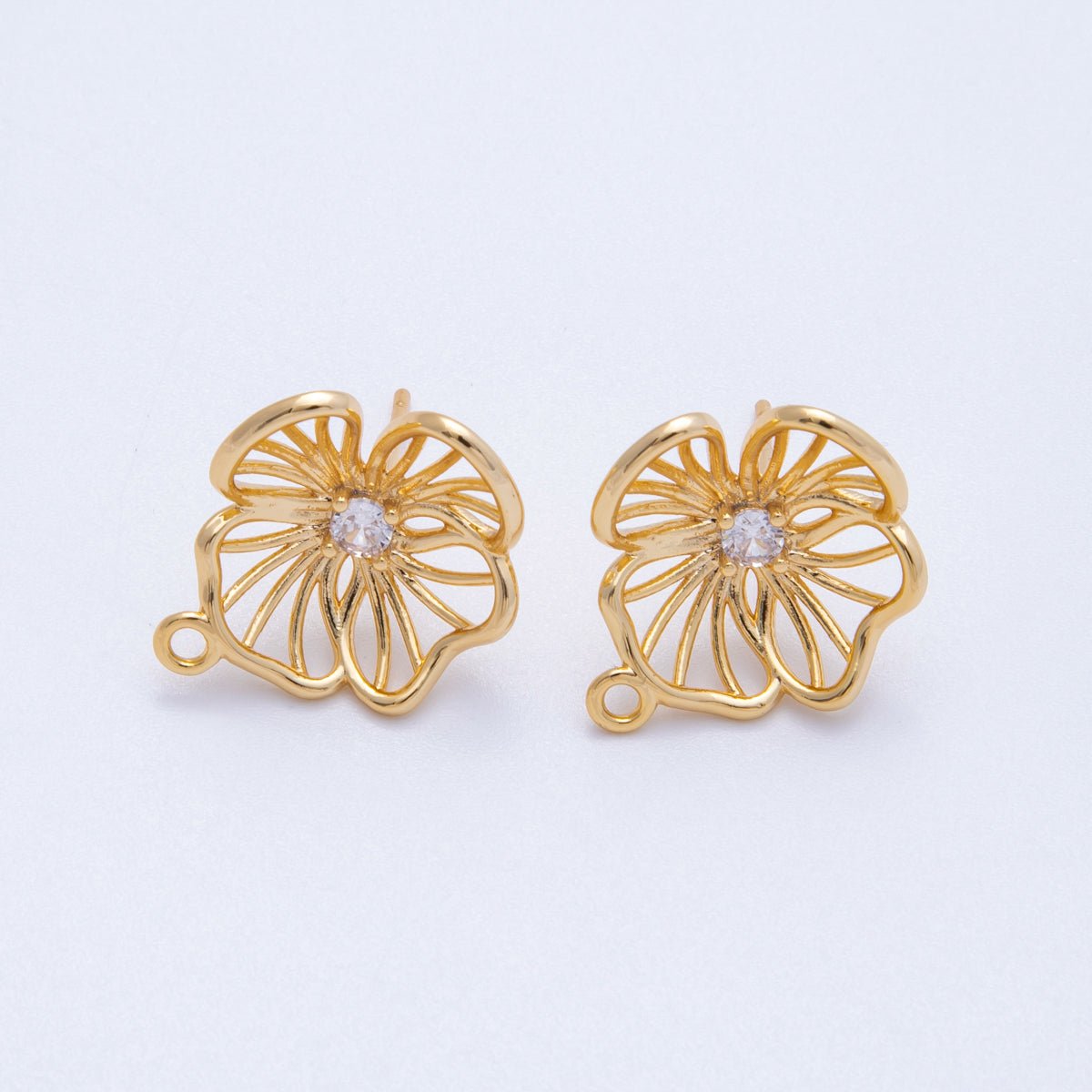 18K Gold Filled 20mm CZ Flower Open Loop Drop Stud Earrings | Findings-00116