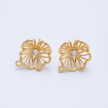 18K Gold Filled 20mm CZ Flower Open Loop Drop Stud Earrings | Findings-00116