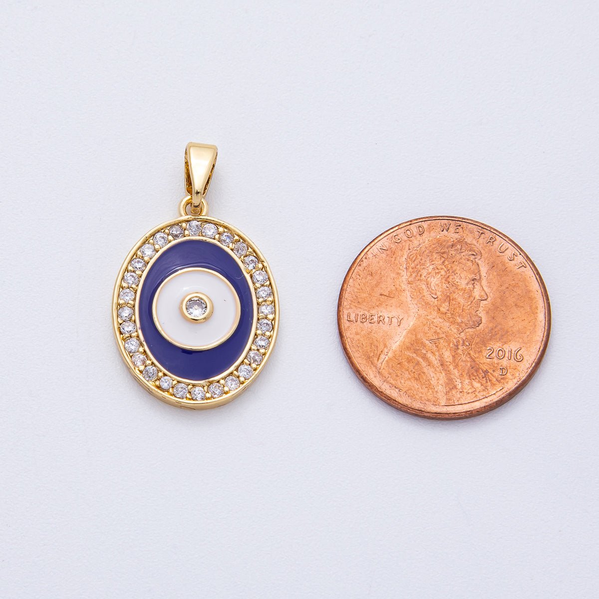 18K Gold Filled 20mm Evil Eye Micro Paved CZ Enamel Oval Pendant | AF1217