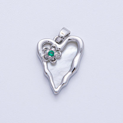 18K Gold Filled 20mm Green CZ Flower Shell Pearl Molten Heart Pendant in Gold &amp; Silver | AF1204