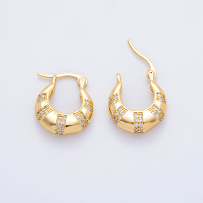 18K Gold Filled 20mm Micro Paved CZ Lined Dome French Lock Latch Hoop Earrings | AJ-269