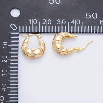18K Gold Filled 20mm Micro Paved CZ Lined Dome French Lock Latch Hoop Earrings | AJ-269