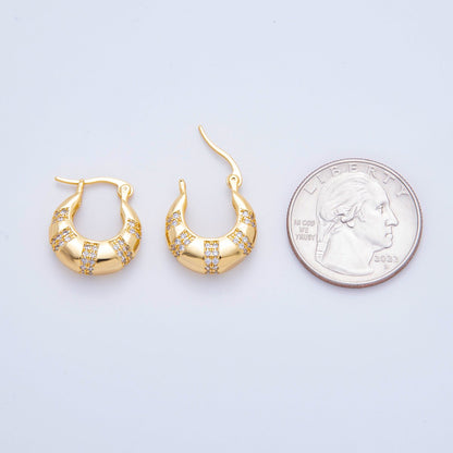 18K Gold Filled 20mm Micro Paved CZ Lined Dome French Lock Latch Hoop Earrings | AJ-269