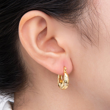 18K Gold Filled 20mm Micro Paved CZ Lined Dome French Lock Latch Hoop Earrings | AJ-269