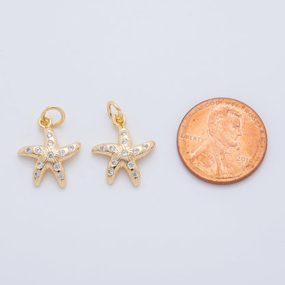 18K Gold Filled 20mm Micro Paved CZ Sea Starfish Charm | AF802