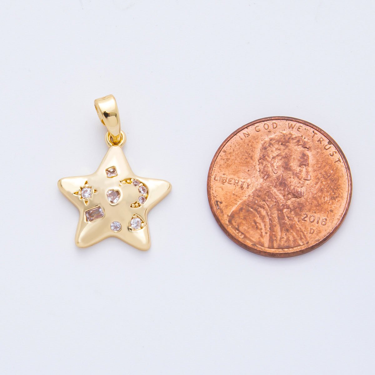 18K Gold Filled 20mm Mix Shaped CZ Star Celestial Theme Pendant | AF-A1125
