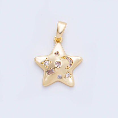 18K Gold Filled 20mm Mix Shaped CZ Star Celestial Theme Pendant | AF-A1125