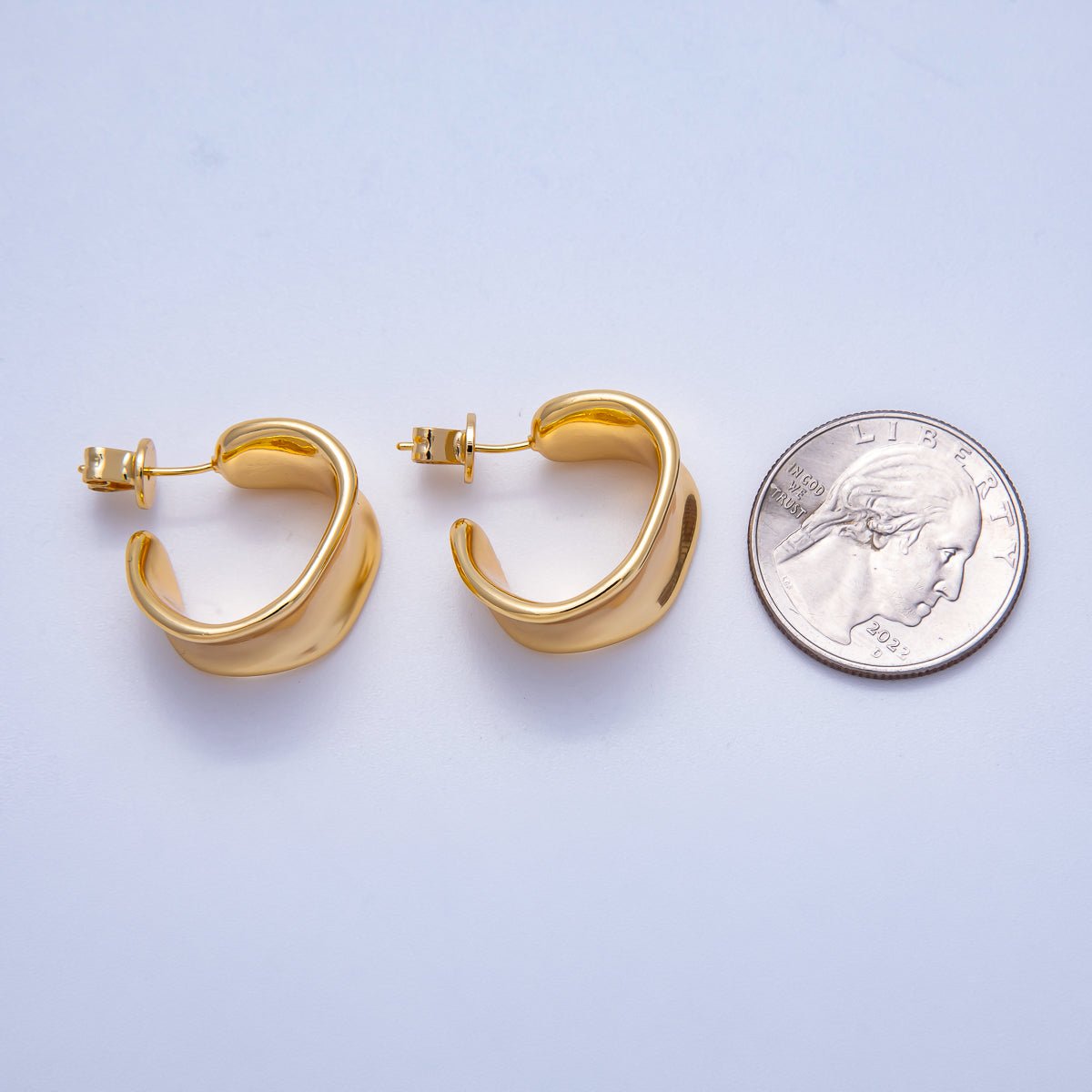 18K Gold Filled 20mm Molten C-Shaped Hoop Earrings | Earrings-00302