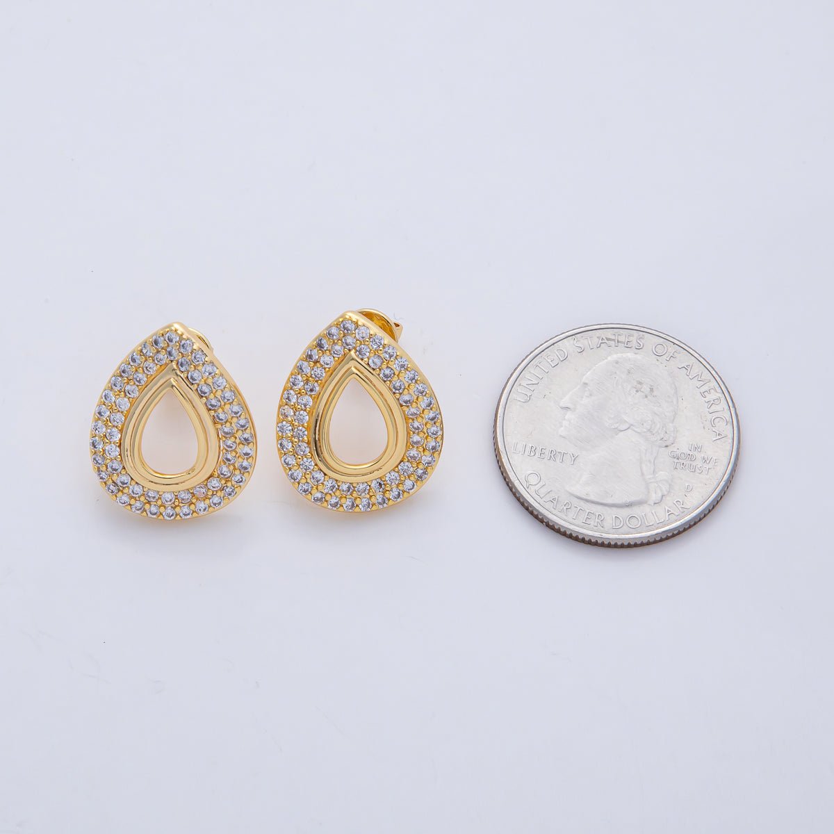 18K Gold Filled 20mm Open Micro Paved CZ Teardrop Stud Earrings | AD1601