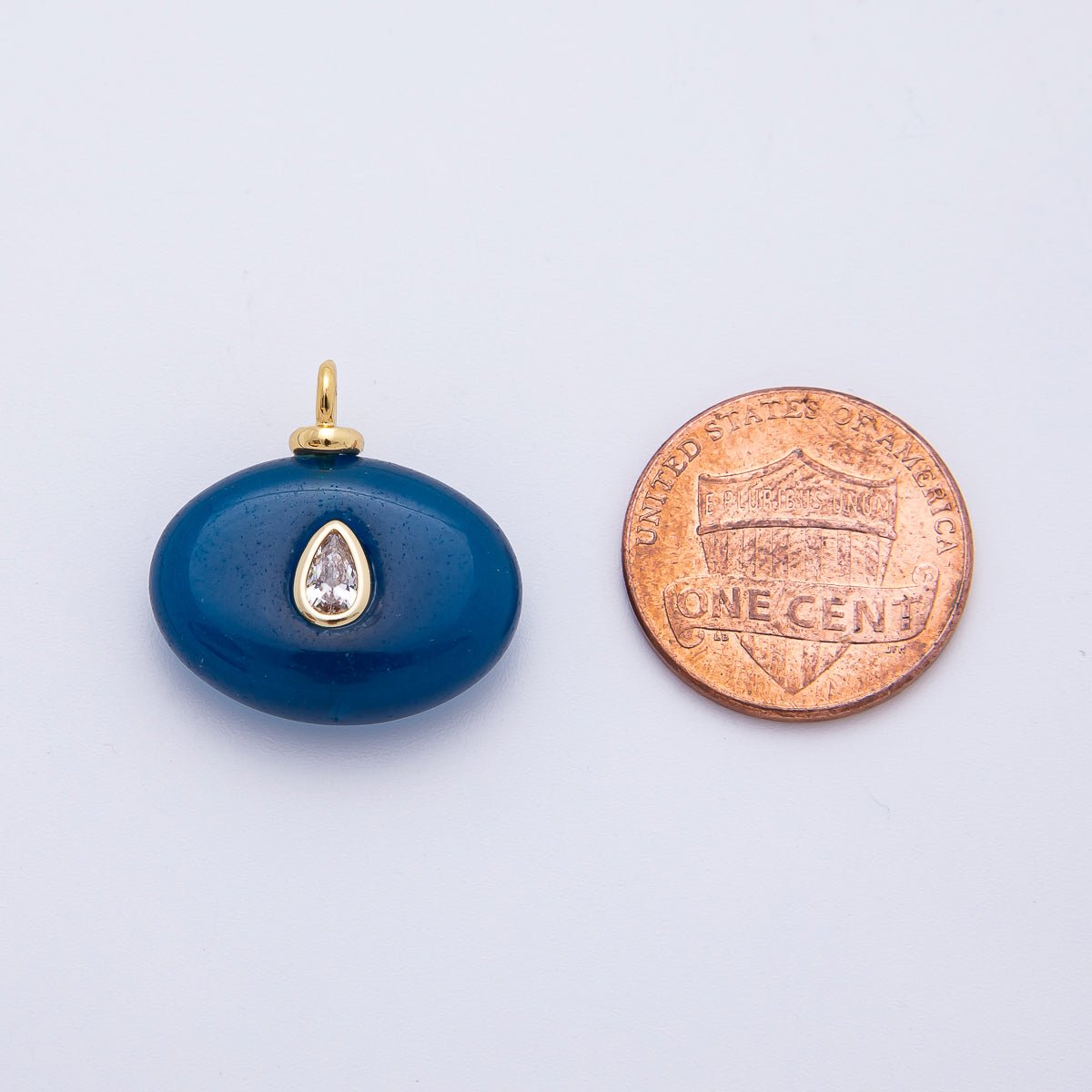 18K Gold Filled 20mm Clear CZ Teardrop Embedded Blue Sodalite Oval Gemstone Charm | AF1320
