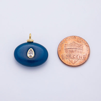 18K Gold Filled 20mm Clear CZ Teardrop Embedded Blue Sodalite Oval Gemstone Charm | AF1320