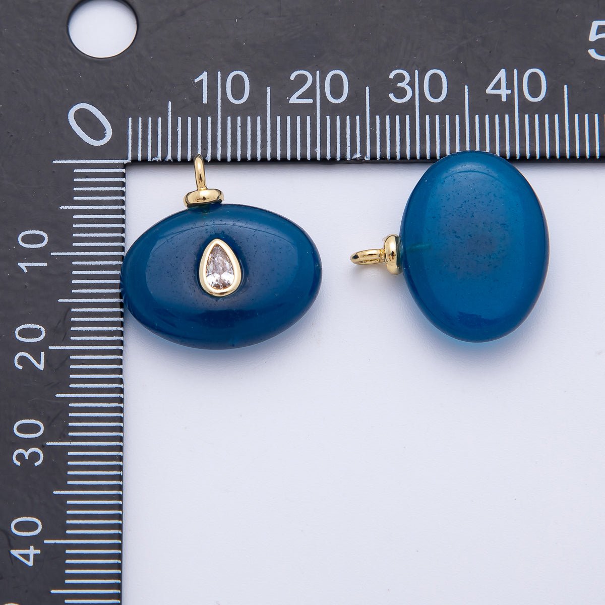 18K Gold Filled 20mm Clear CZ Teardrop Embedded Blue Sodalite Oval Gemstone Charm | AF1320
