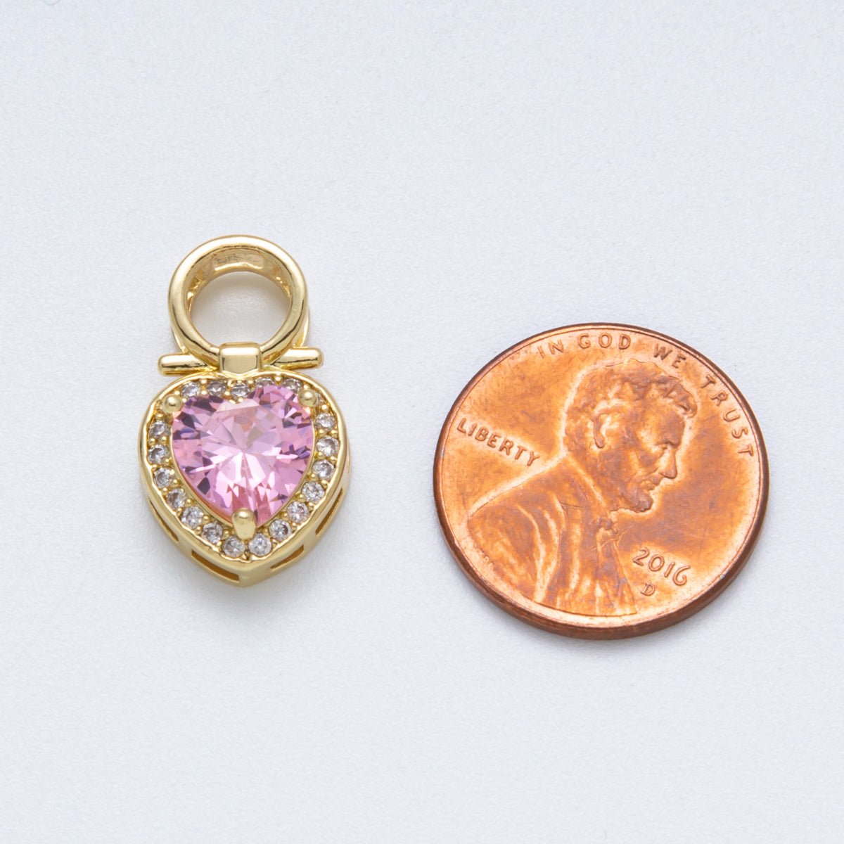 18K Gold Filled 20mm Pink Micro Paved CZ Heart Loop Pendant | Charms-00146