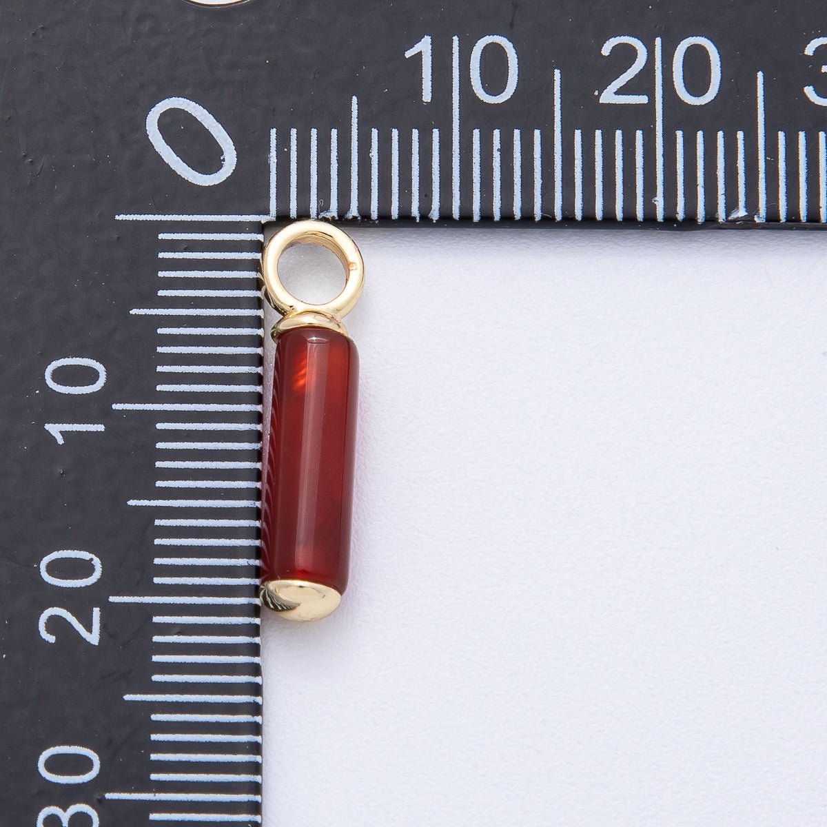 18K Gold Filled 20mm Red Carnelian Gemstone Cylinder Tube Drop Charm | AK148